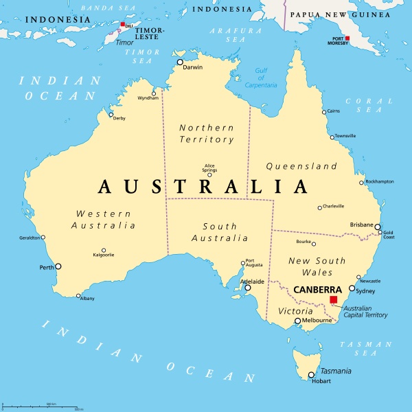 Australia political map with internal administrative - Stock image ...