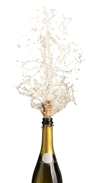 bottle of champagne uncorking