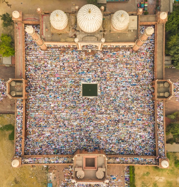 aerial view of prayer during eid