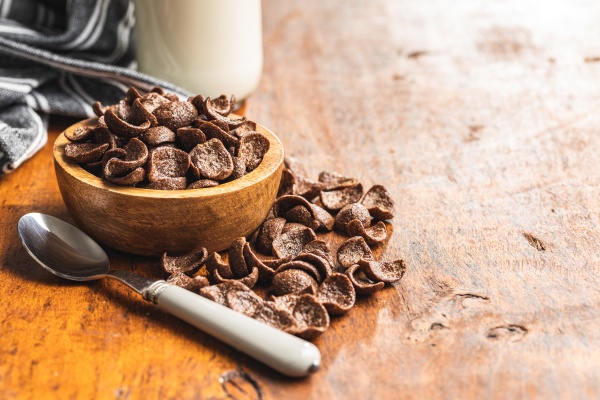 sweet chocolate breakfast cereal flakes in