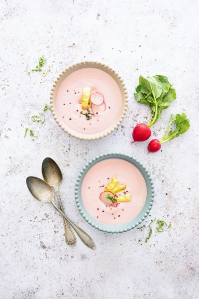 cold radish and asparagus soup with