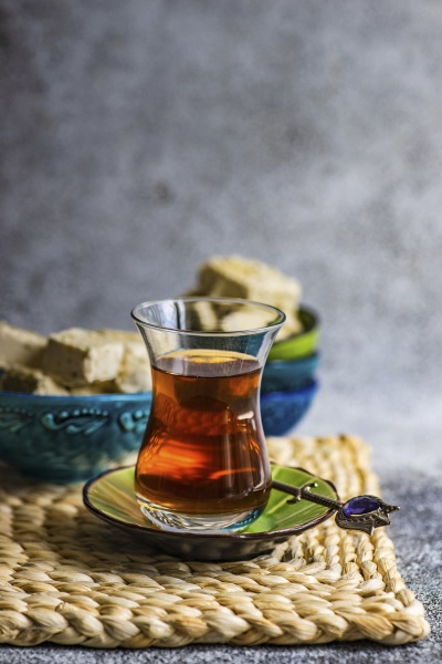turkish tea and dessert halva served
