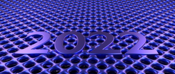 blue metal grid background with year