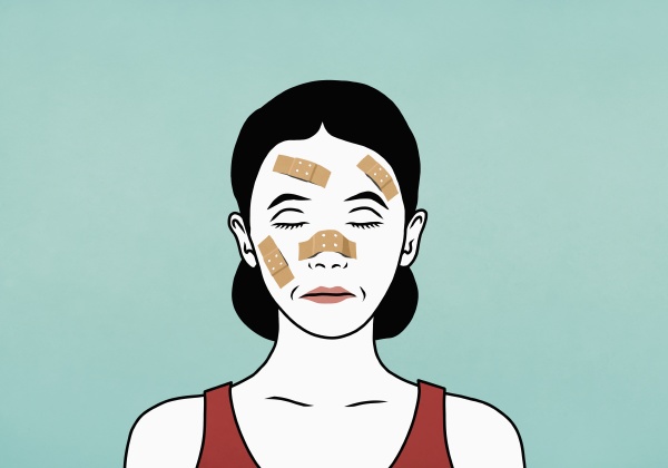 woman with bandaged face