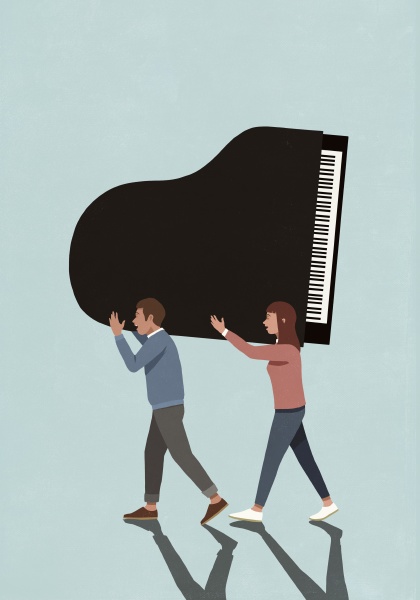 couple carrying grand piano