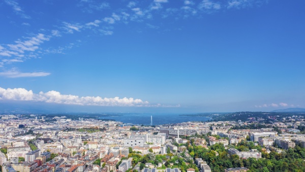 aerial view of geneve skyline from