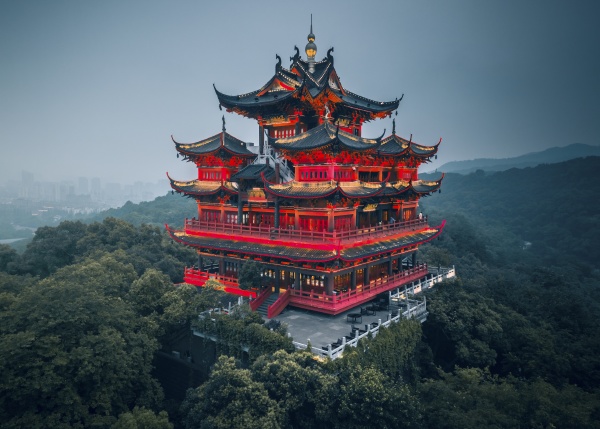 aerial view of chenghuang pavilion on