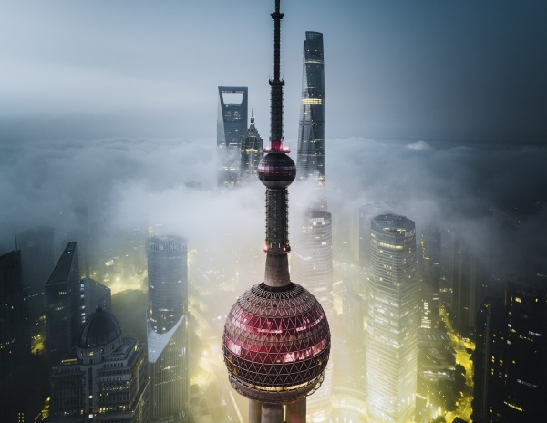 aerial view of lujiazui area upclose