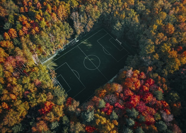 aerial view of football field in
