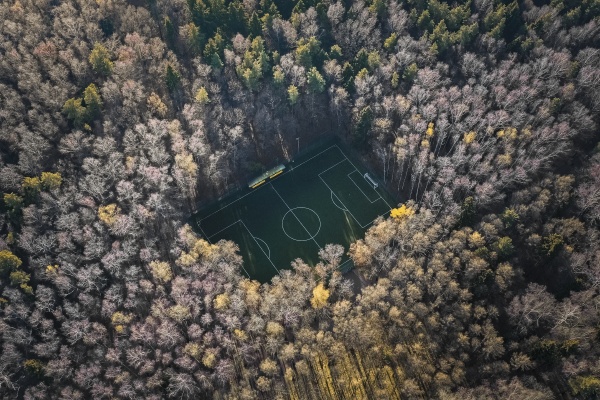 aerial view of football field in