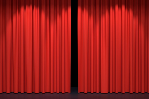 red stage curtains closed realistic 3d