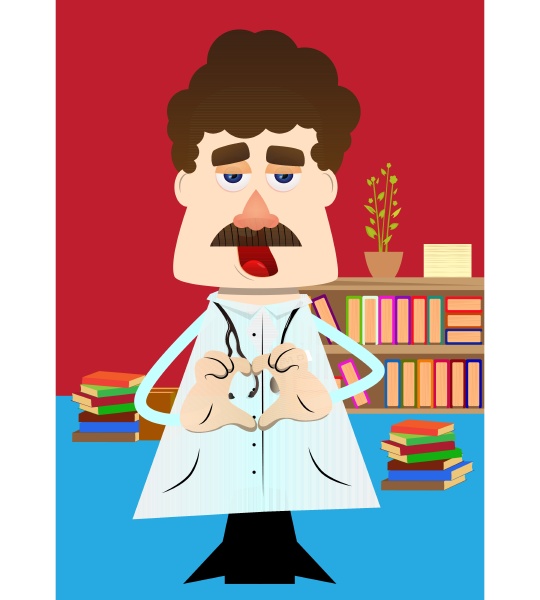 funny cartoon doctor with heart shape