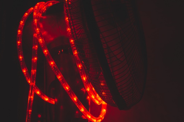 garland of red light bulbs in