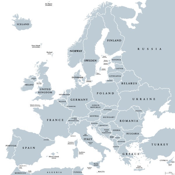 europe gray political map