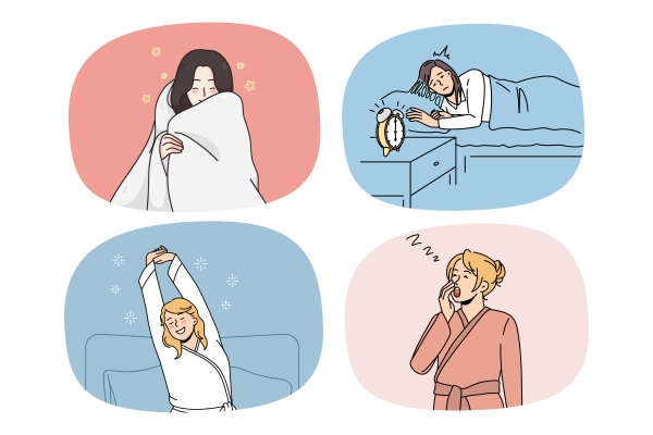 set of women in pajama awaken