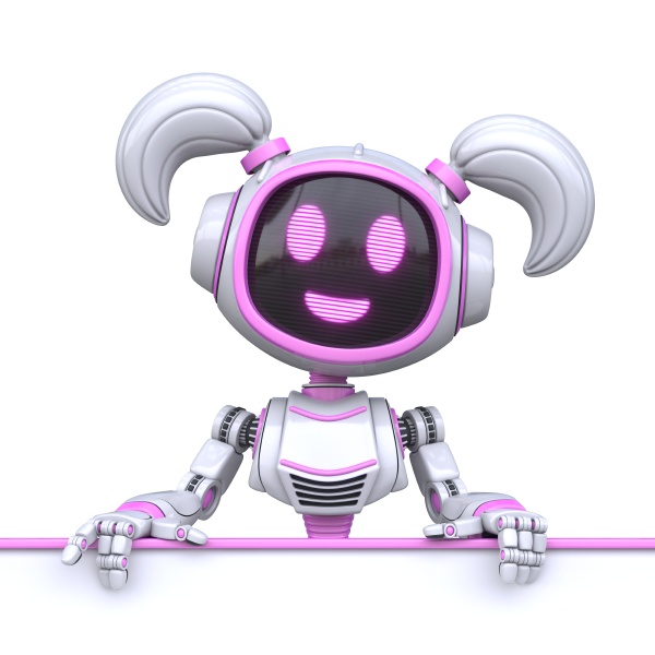 cute pink girl robot holding blank