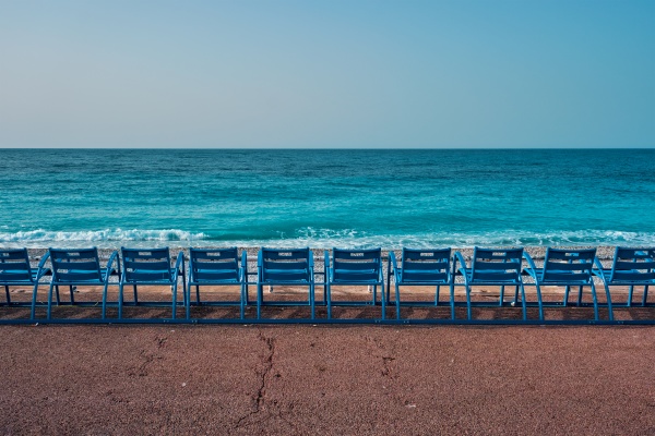 famous blue chairs on beach of