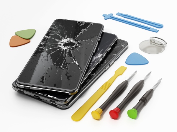 repair tools and smartphones with broken
