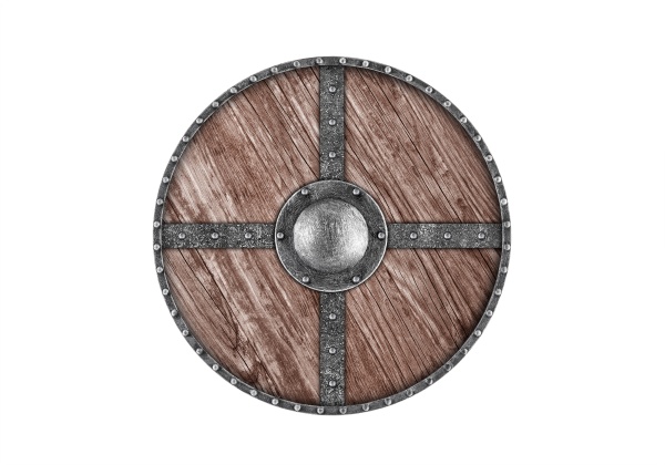 old wooden round shield isolated on