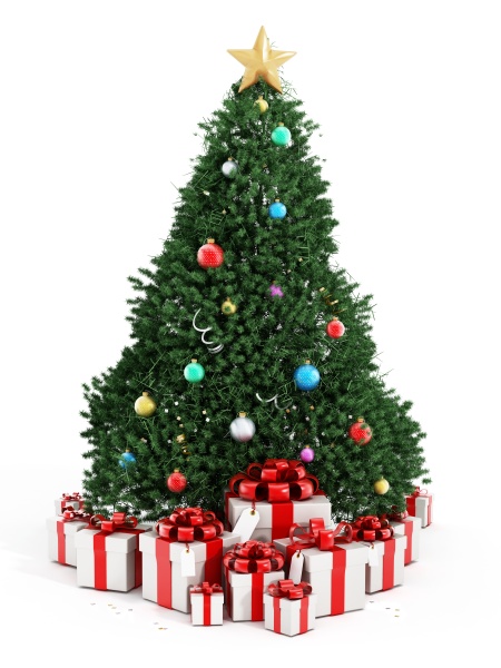 christmas tree and giftboxes isolated on