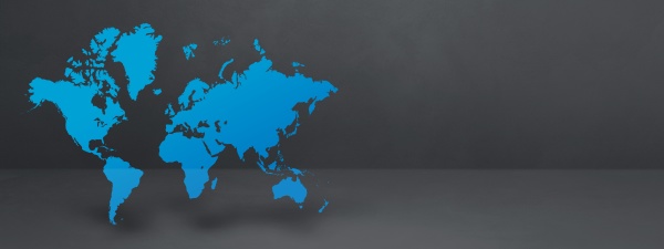 blue world map on black concrete