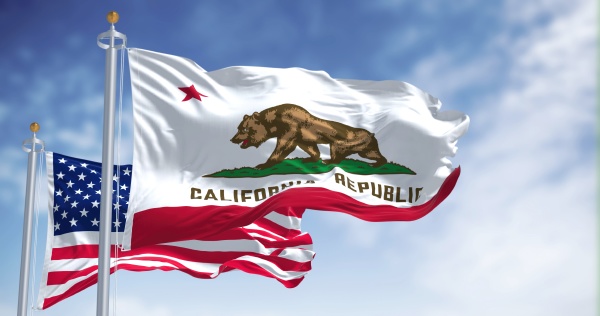 the california state flag waving along