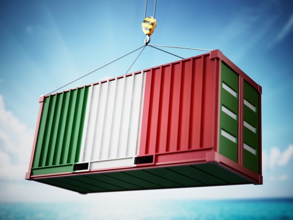 cargo container with flag of italy