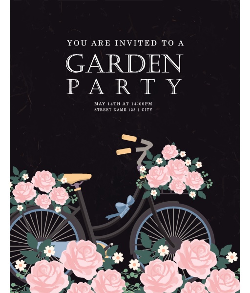 party invitation card template bicycle flowers
