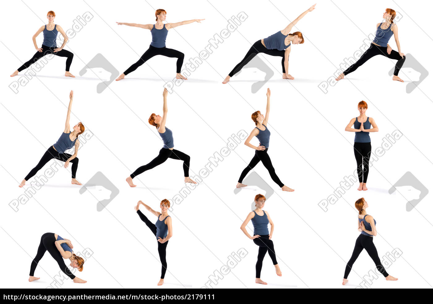 Fitness Woman In Various Standing Yoga Poses Stock Photo Panthermedia Stock Agency