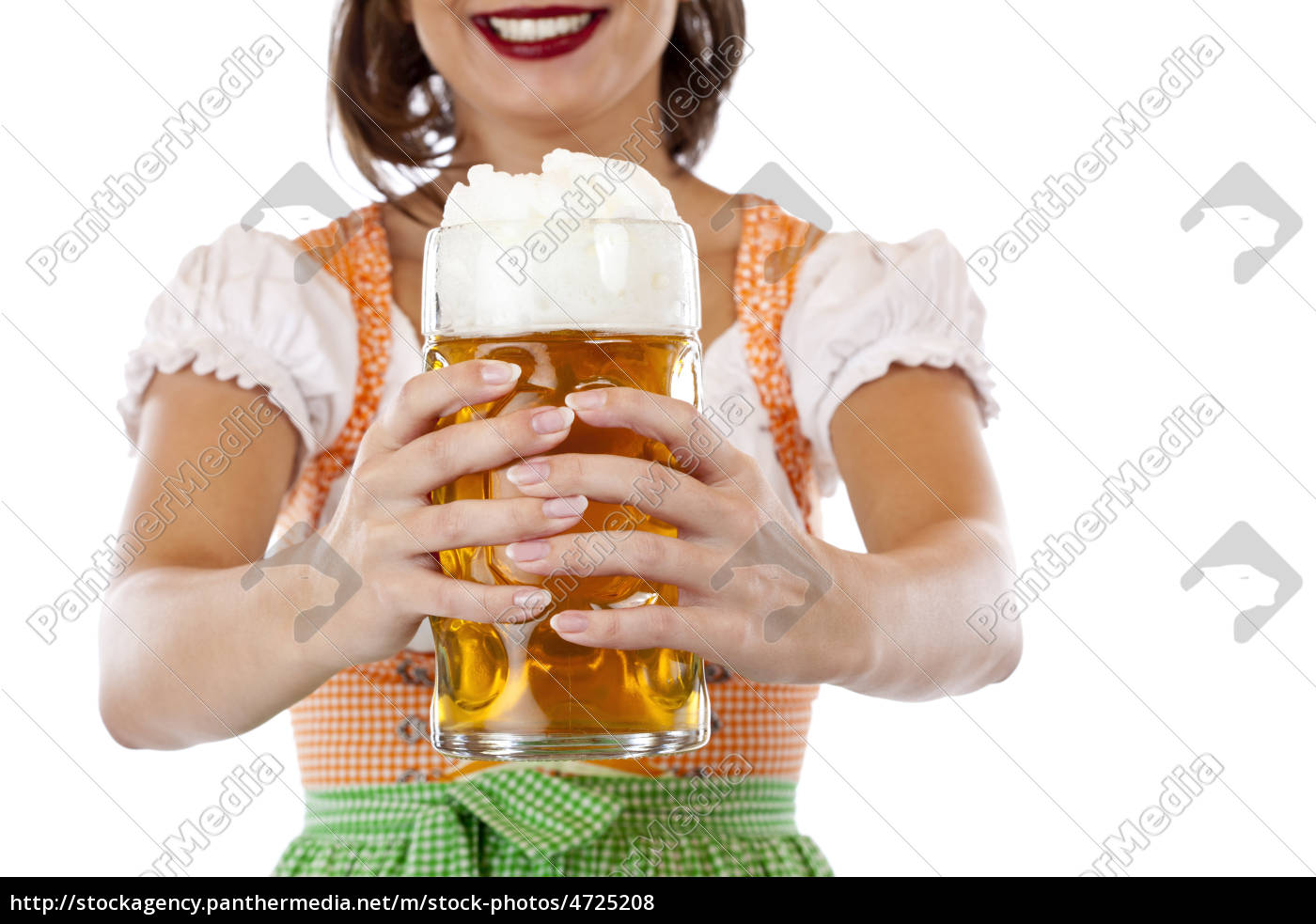 Woman In Dirndl Holds Oktoberfest Beer Mug With Beer Royalty Free Photo Panthermedia Stock Agency