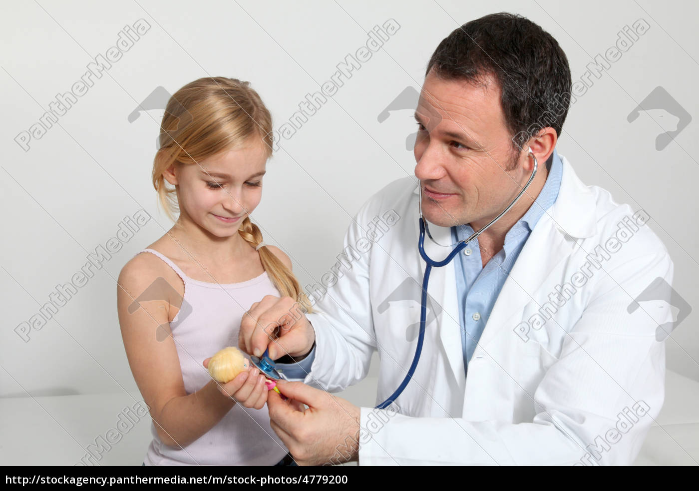 Doctor And Little Girl Listening To Doll S Breathing Royalty Free Photo Panthermedia Stock Agency