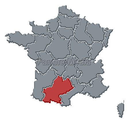 Map of France Midi-Pyrénées highlighted - Stock Photo #5521381 ...