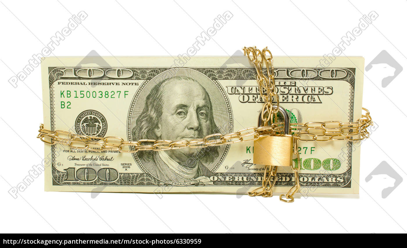 Stack Of Us 100 Dollar Bills Chained And Locked Stock Photo 6330959 Panthermedia Stock Agency