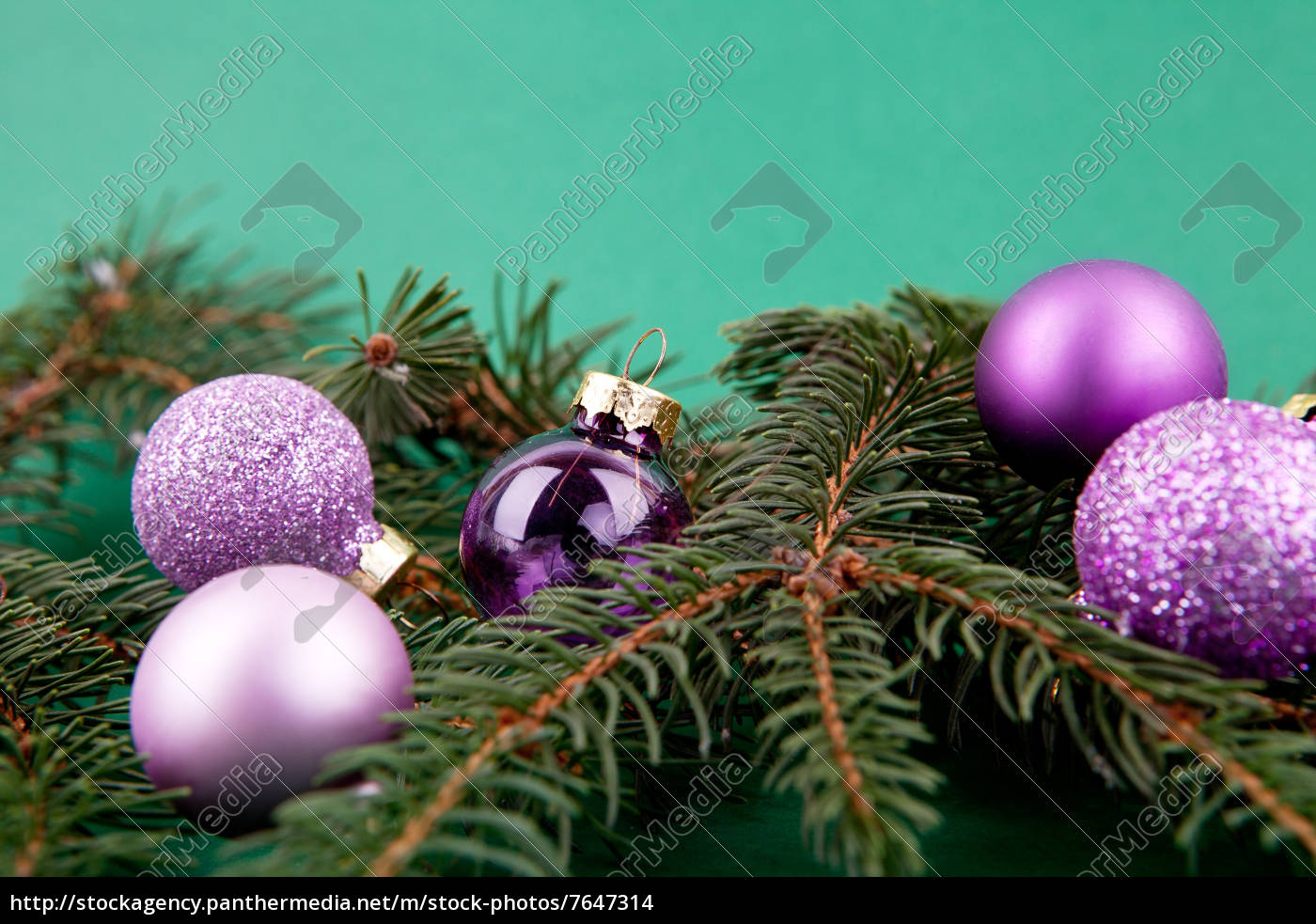 Festive Christmas Decorations With Purple Balls At Stock Image