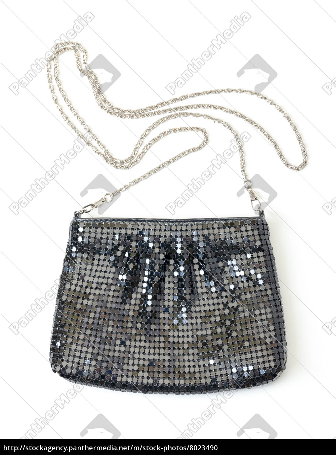 black handbag with silver chain strap