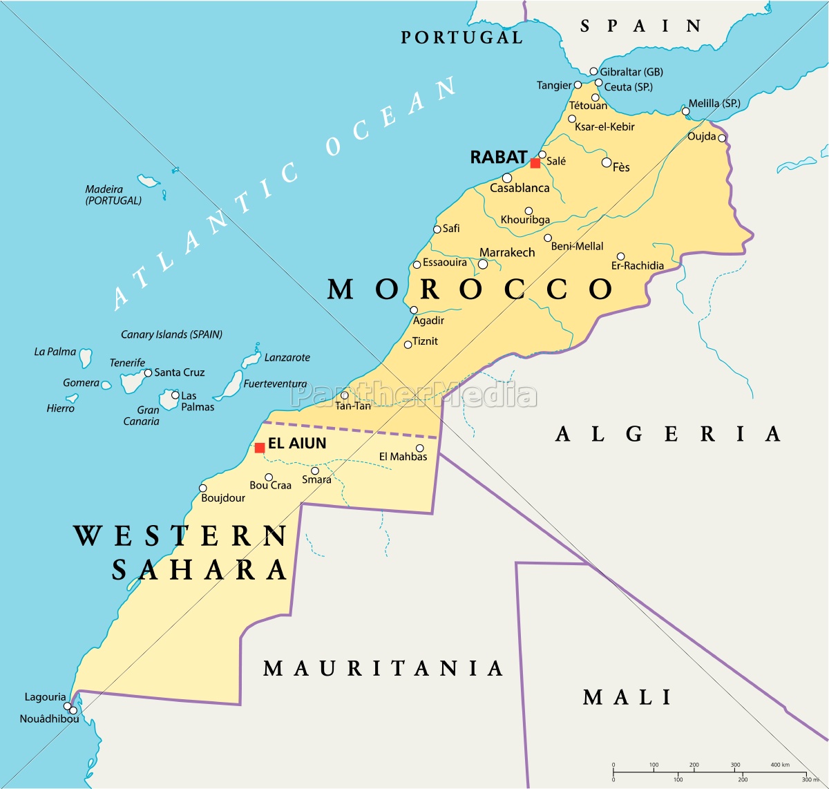 Morocco And Western Sahara Political Map Royalty Free Image