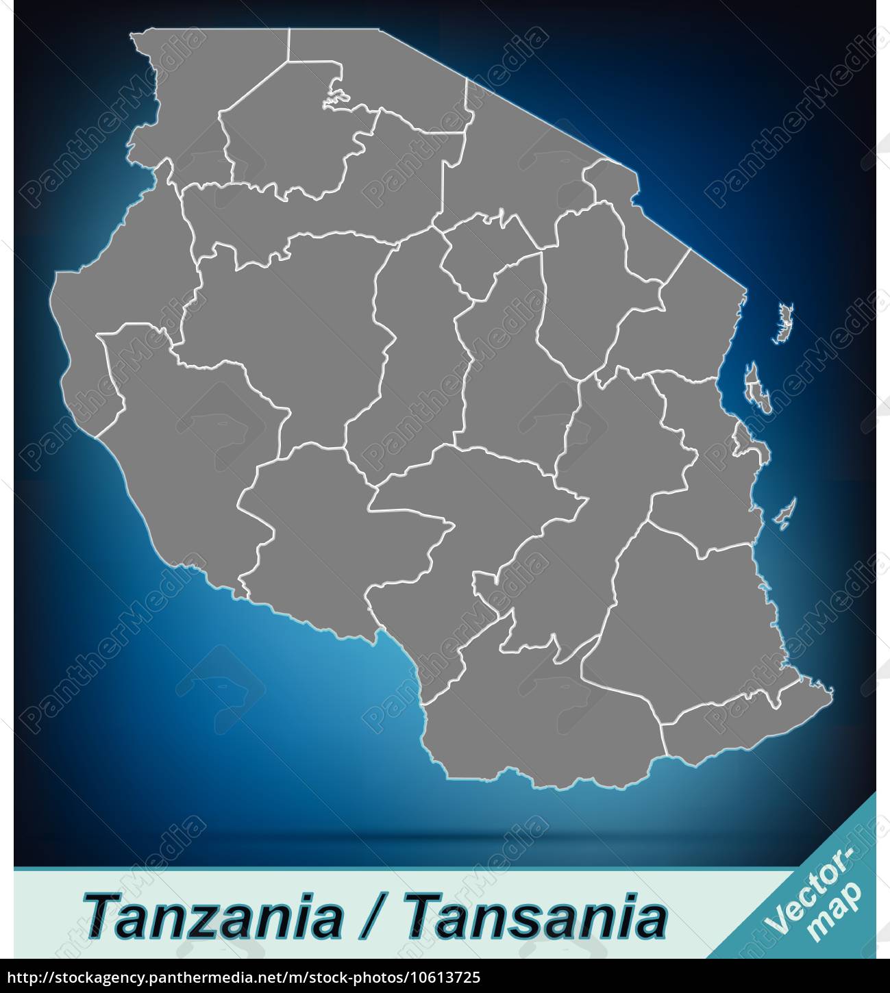 Border map of Tanzania with borders in bright grey - Stock Photo ...