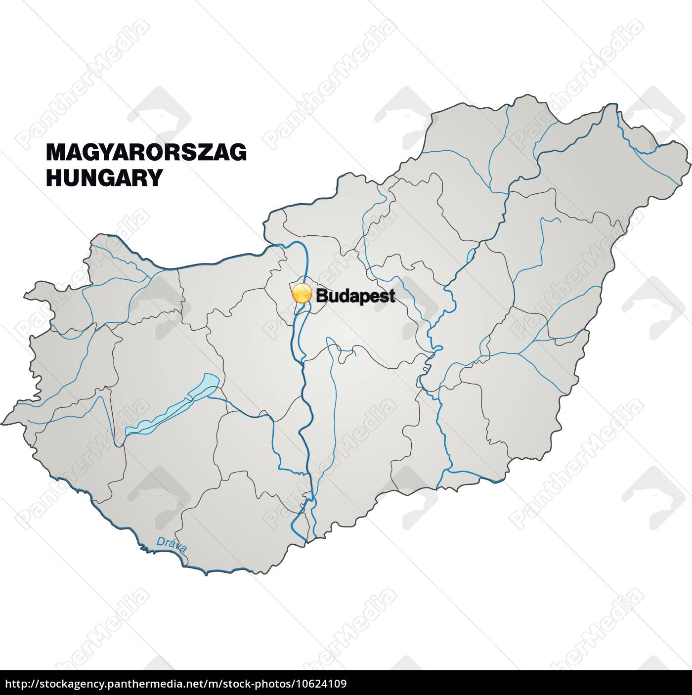 Map Of Hungary With Borders In Gray Stock Photo 10624109   ~map Of Hungary With Borders In 10624109 High 