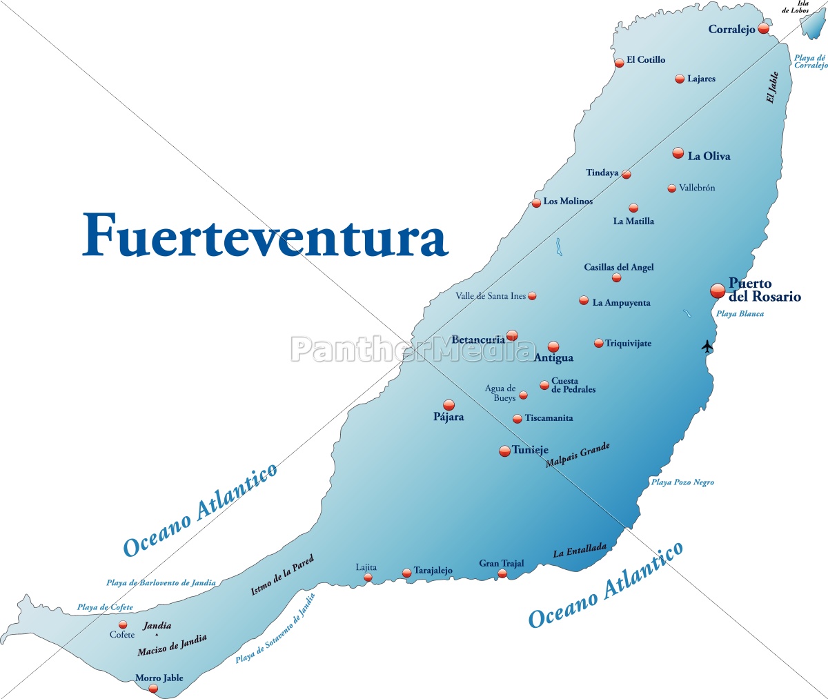 Map Of Fuerteventura As Outline Map In Blue Stock Photo 10635193 Panthermedia Stock Agency