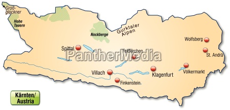 Map of Carinthia as an overview map in pastel orange - Stock Photo ...