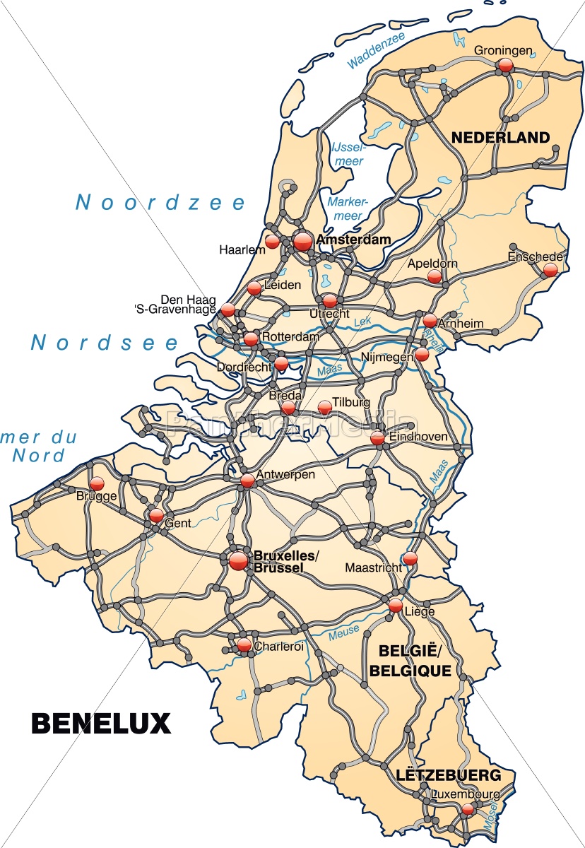 Map of Benelux countries with transport network in - Royalty free image ...