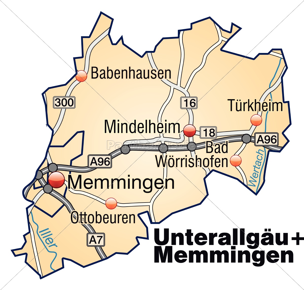 ~map Of Unterallgaeu Memmingen With Transport 10641065 High 