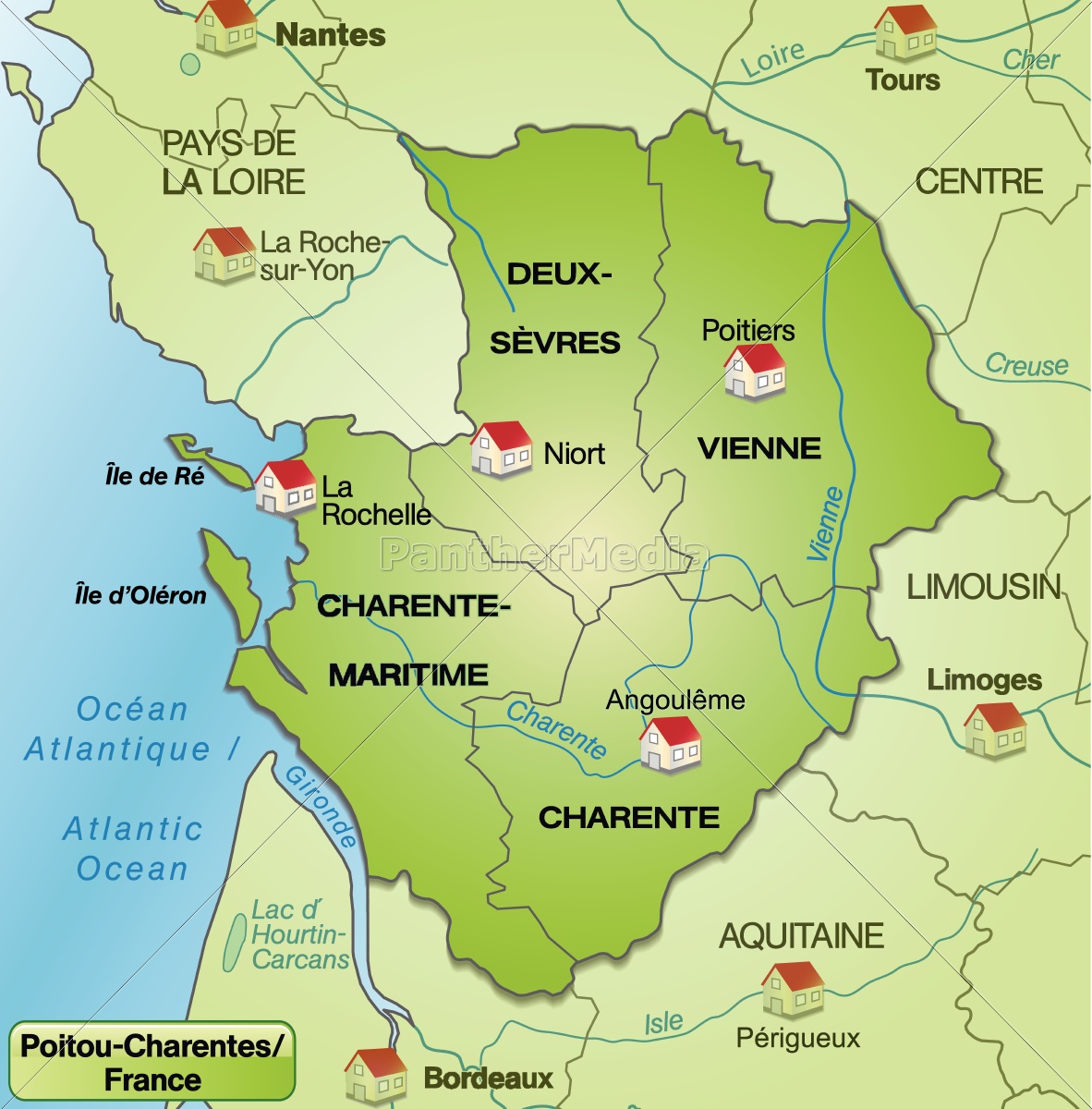 Map of the surroundings of Poitou-Charentes with - Royalty free image ...