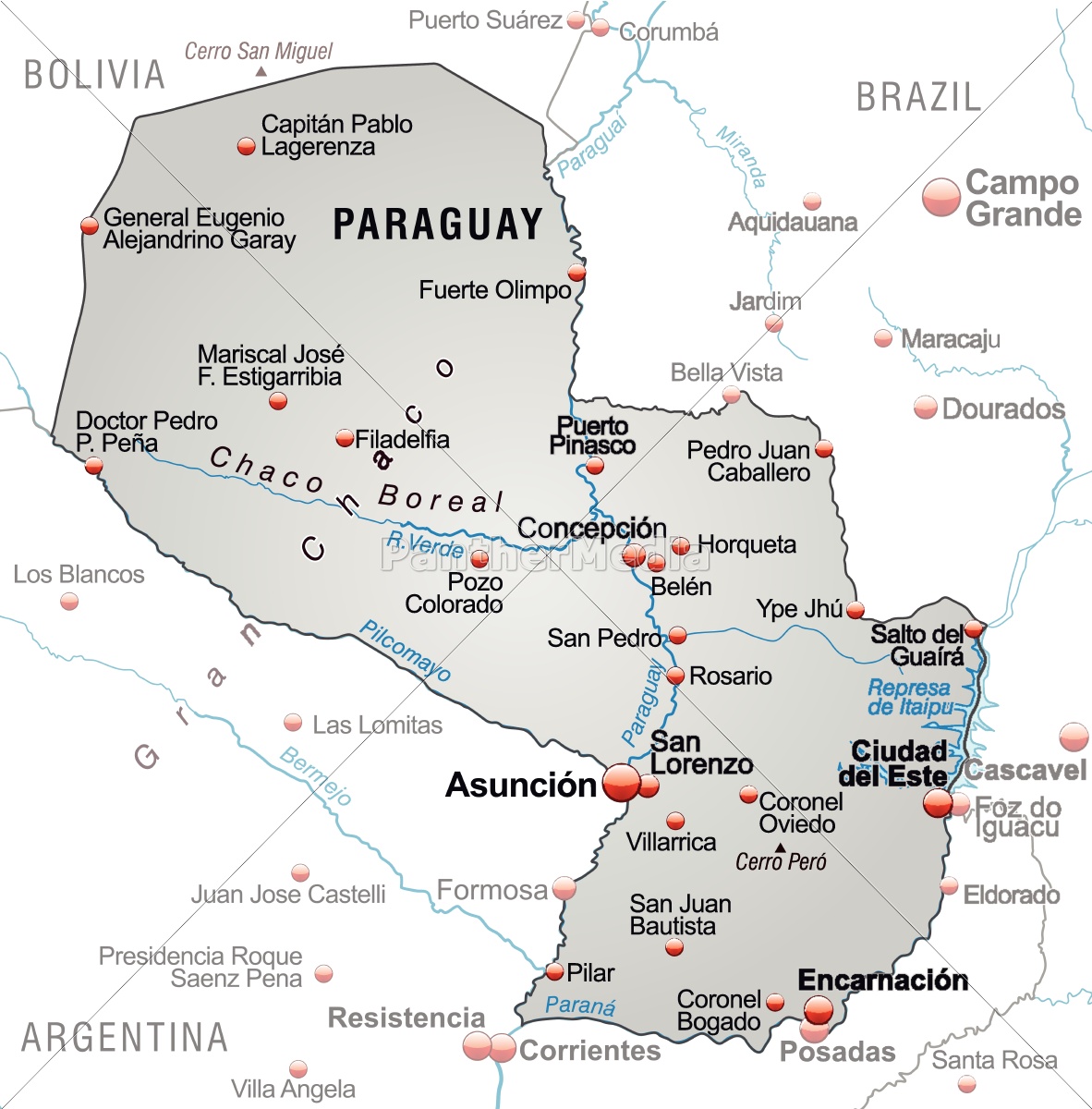 Map Of Paraguay As An Overview Map In Gray Stock Photo Panthermedia Stock Agency