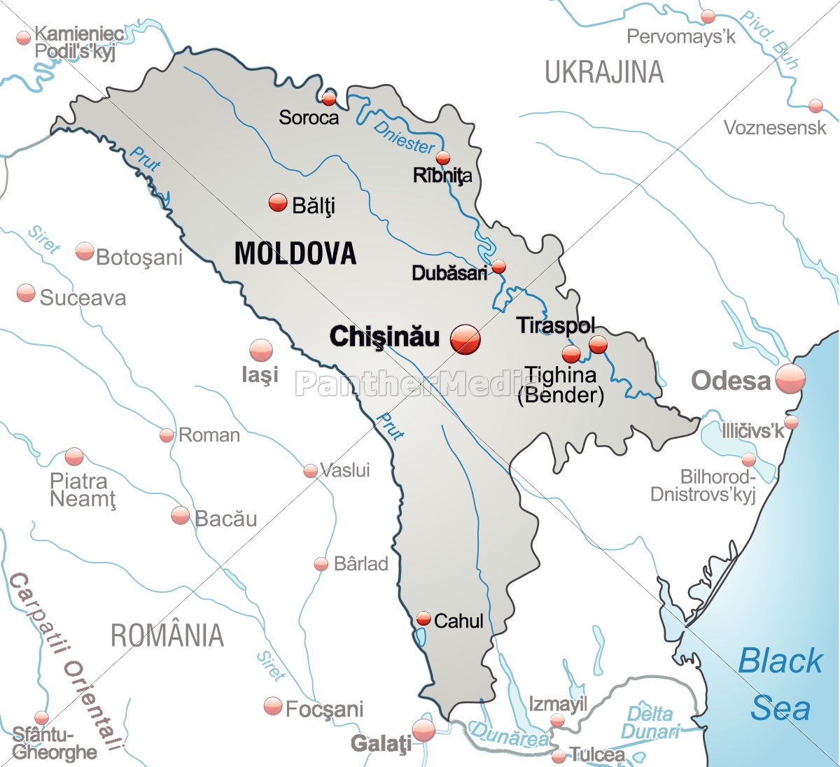 map of moldova as an overview map in gray - Stock Photo - #10655149 ...