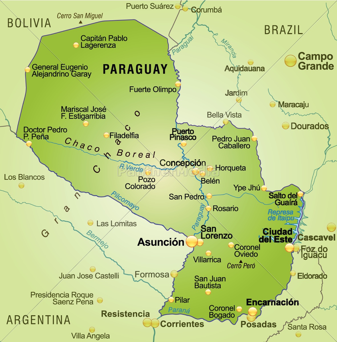Map Of Paraguay As An Overview Map In Green Stock Photo Panthermedia Stock Agency