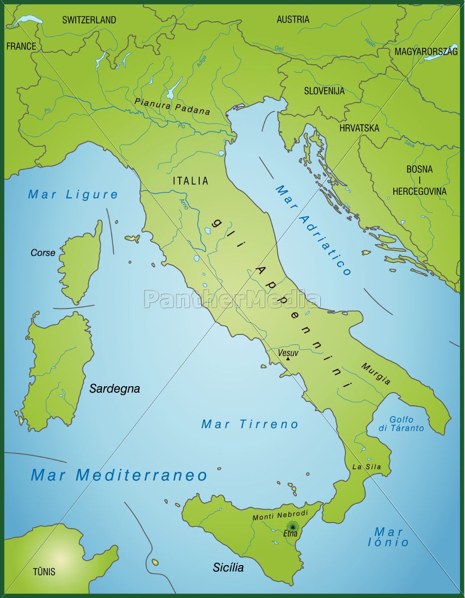 map of italy as an overview map in green - Royalty free image ...