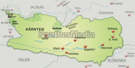 Map of Carinthia as an overview map in pastel green - Stock Photo ...