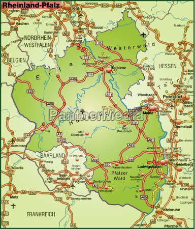 Map of Rhineland-Palatinate with transport network - Stock Photo ...