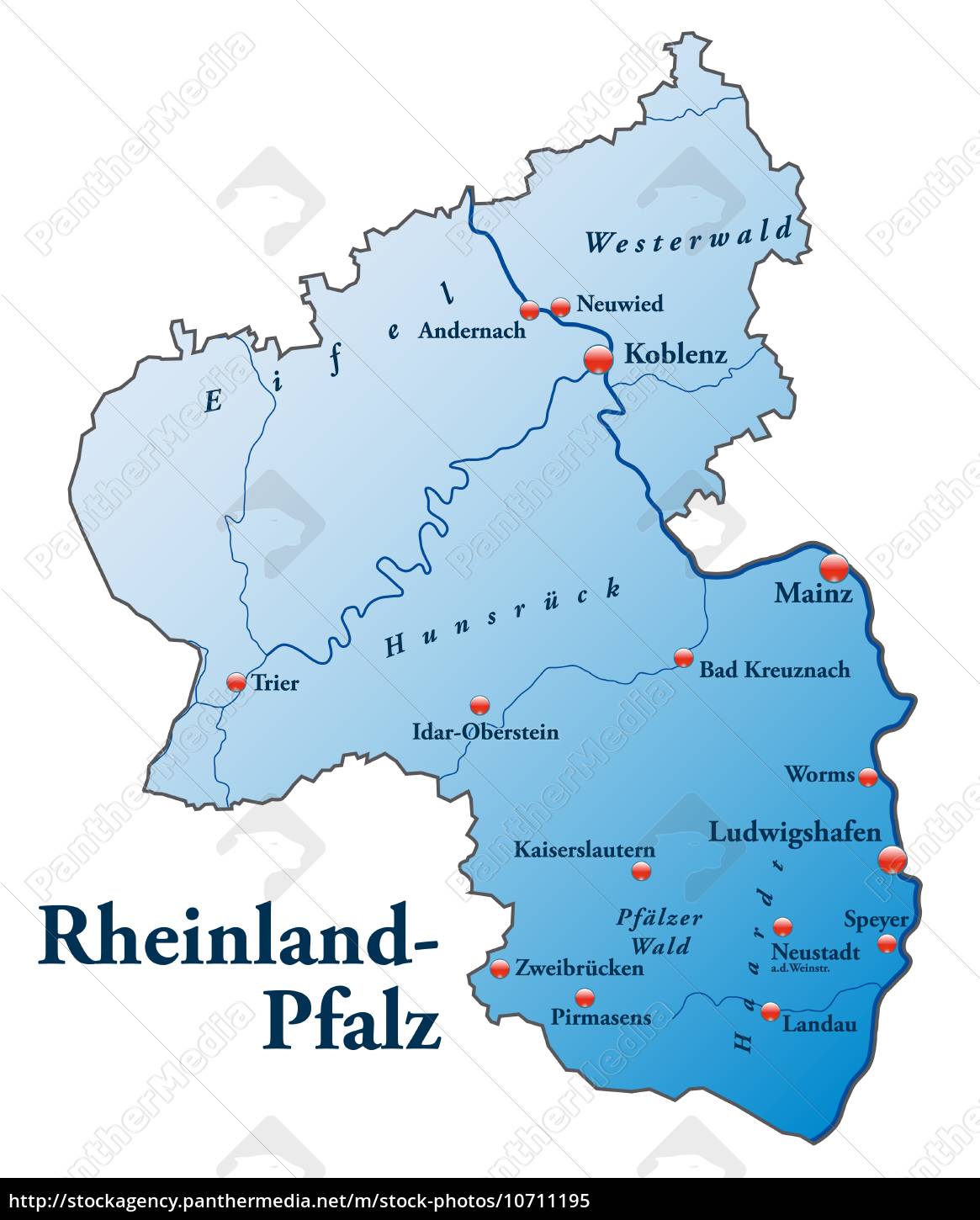 Map Of Rhineland Palatinate As Overview Map In Blue Stock Photo   ~map Of Rhineland Palatinate As Overview 10711195 High 